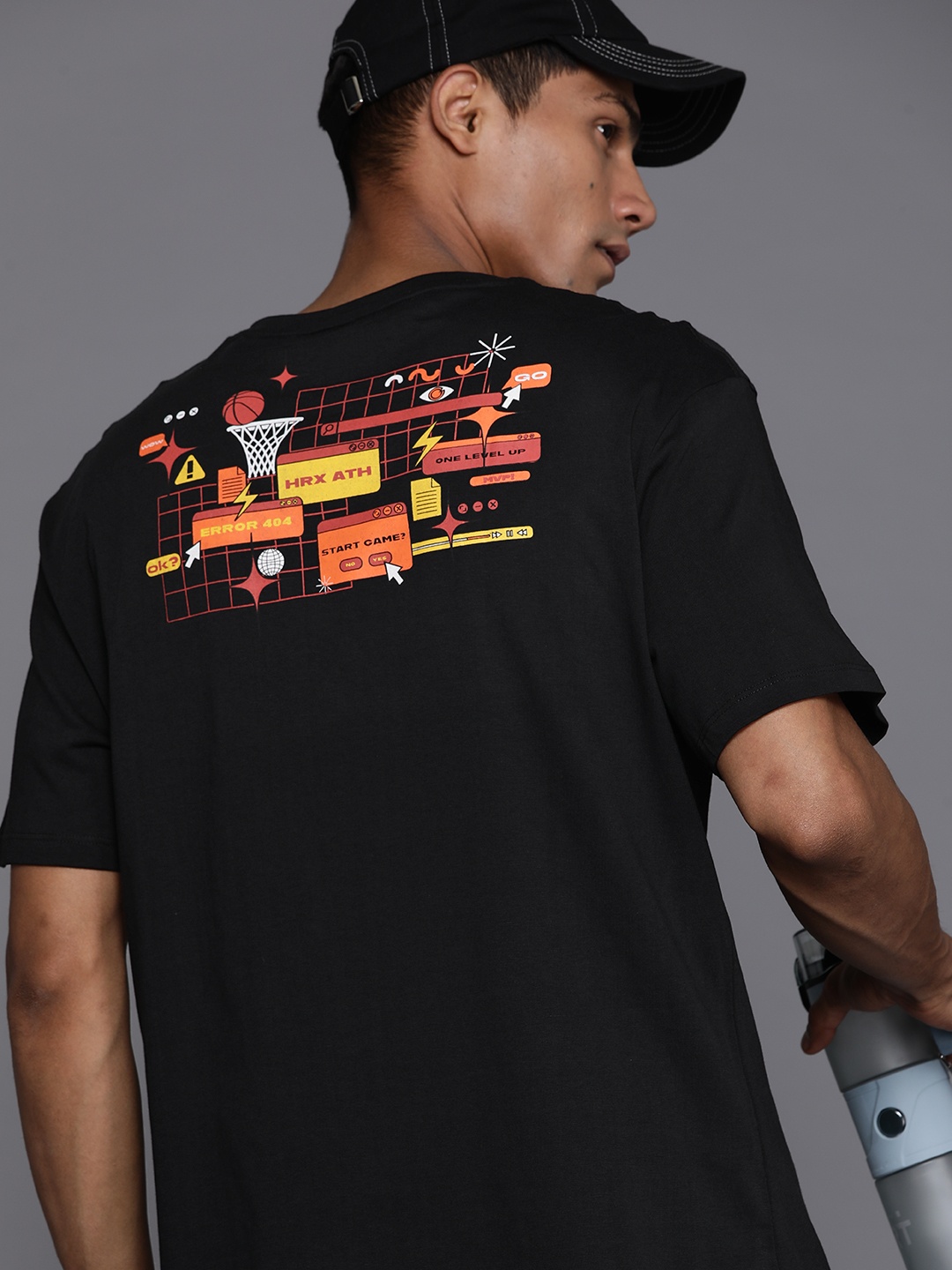 

HRX by Hrithik Roshan Men Printed Relaxed Fit Pure Cotton Lifestyle T-shirt, Black