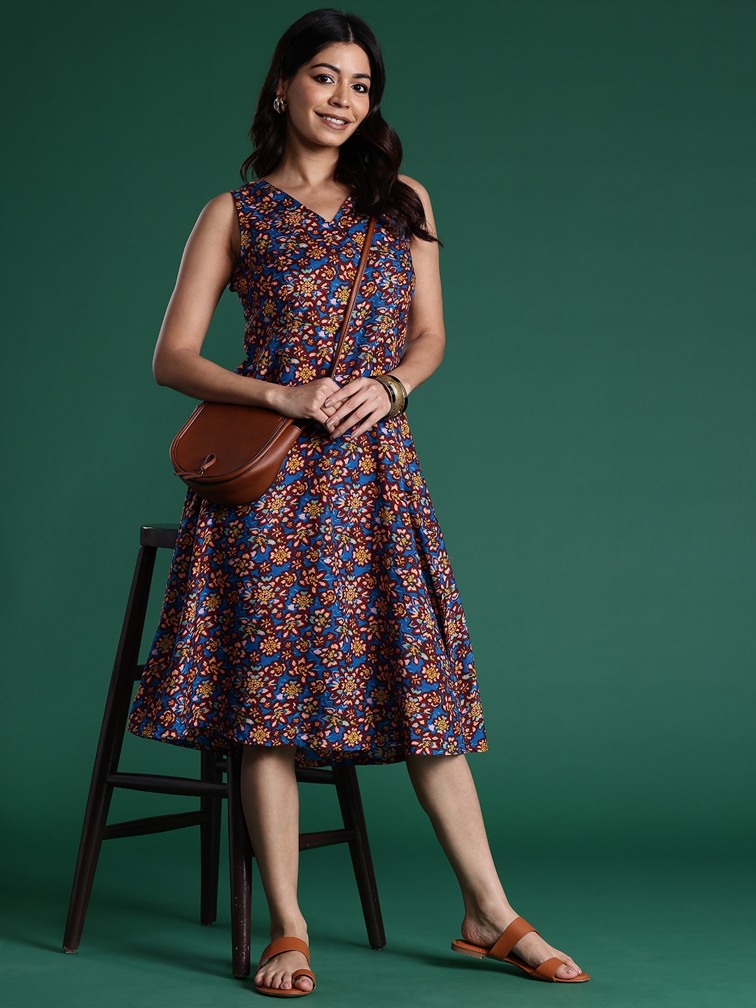 

Sangria Floral Print Wrap Dress, Blue