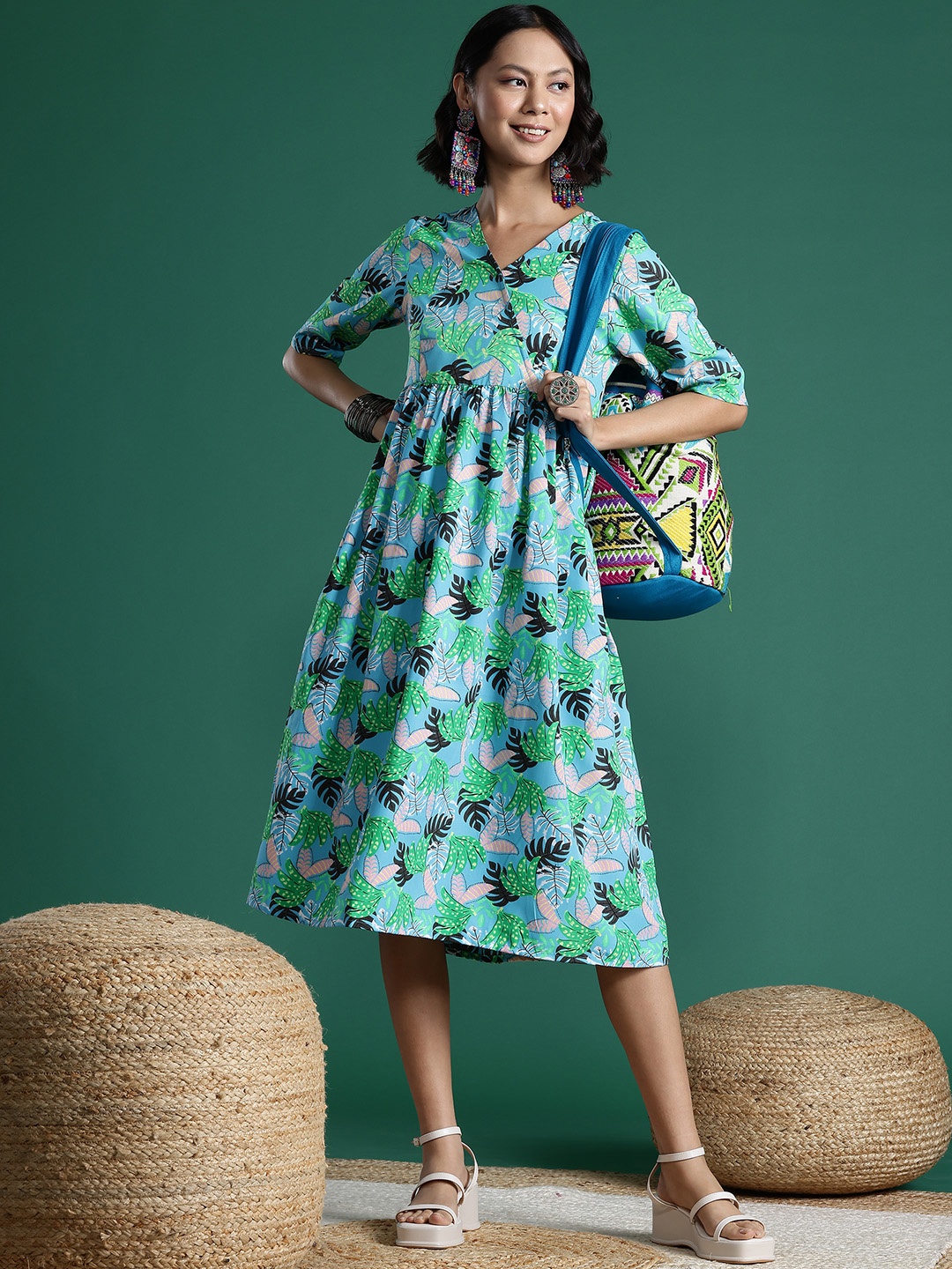 

Sangria Floral Print Wrap Midi Dress, Blue