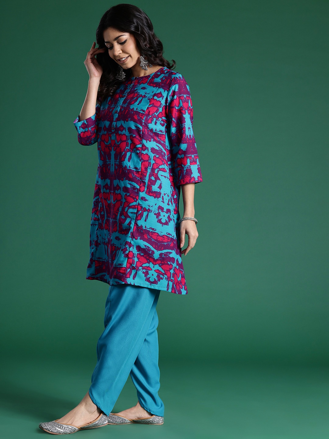 

Sangria Women Printed Kurta with Dhoti Pants, Blue