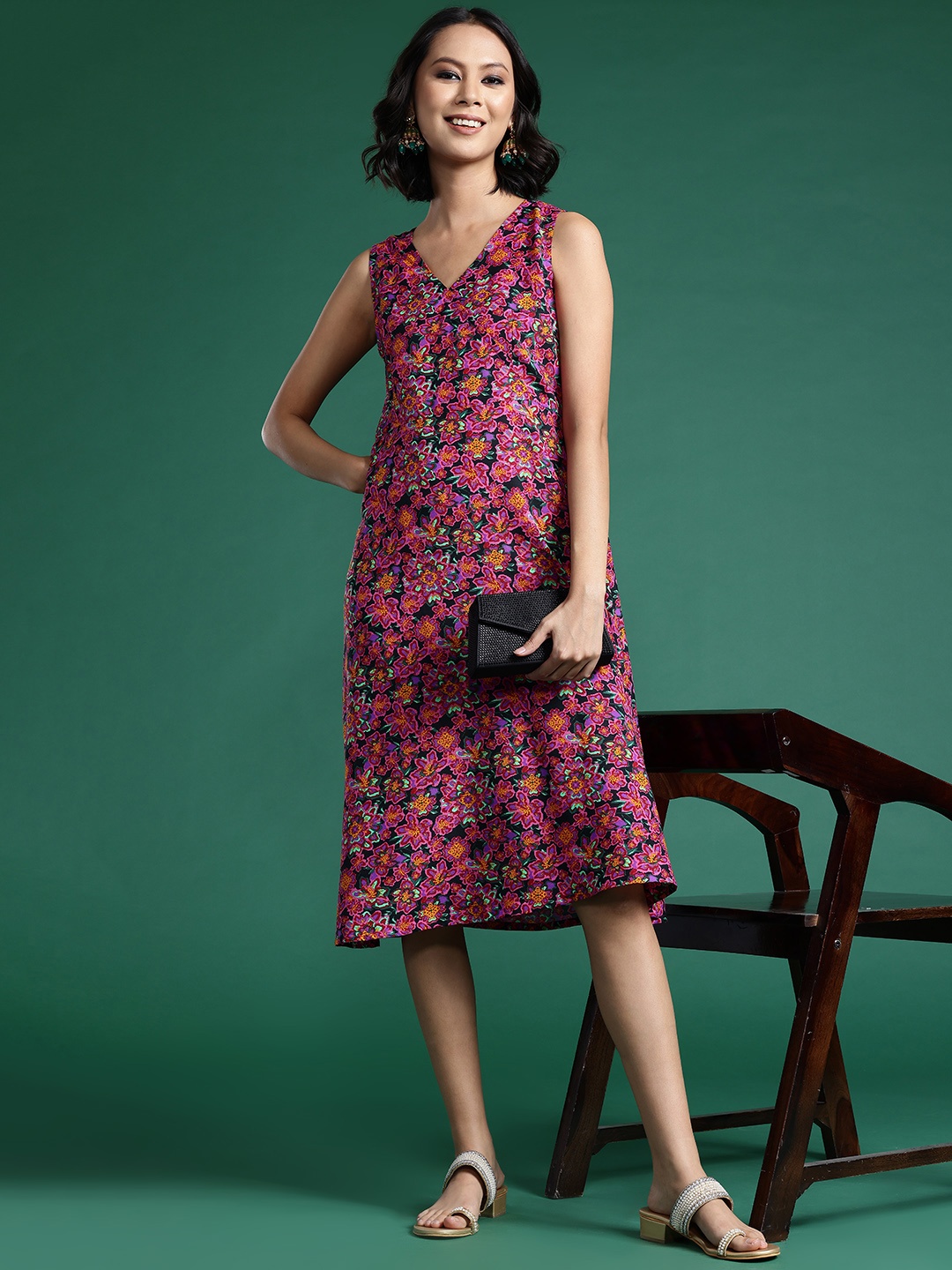 

Sangria Floral Print Wrap Dress, Green