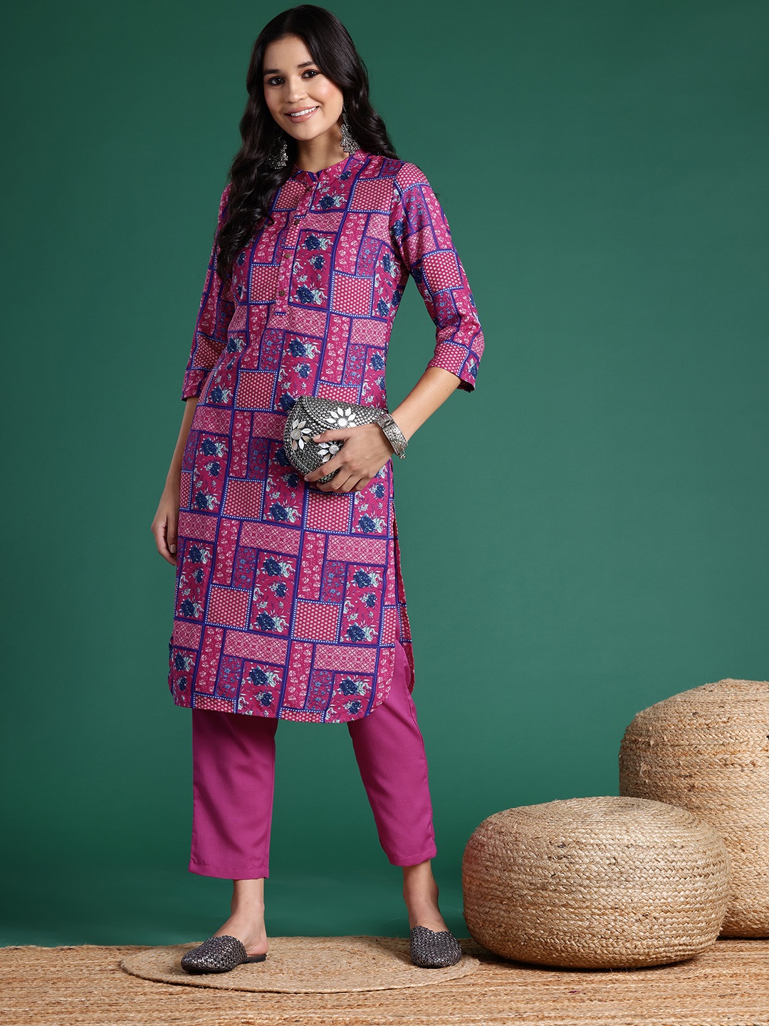 

Sangria Ethnic Printed Kurta Set, Purple