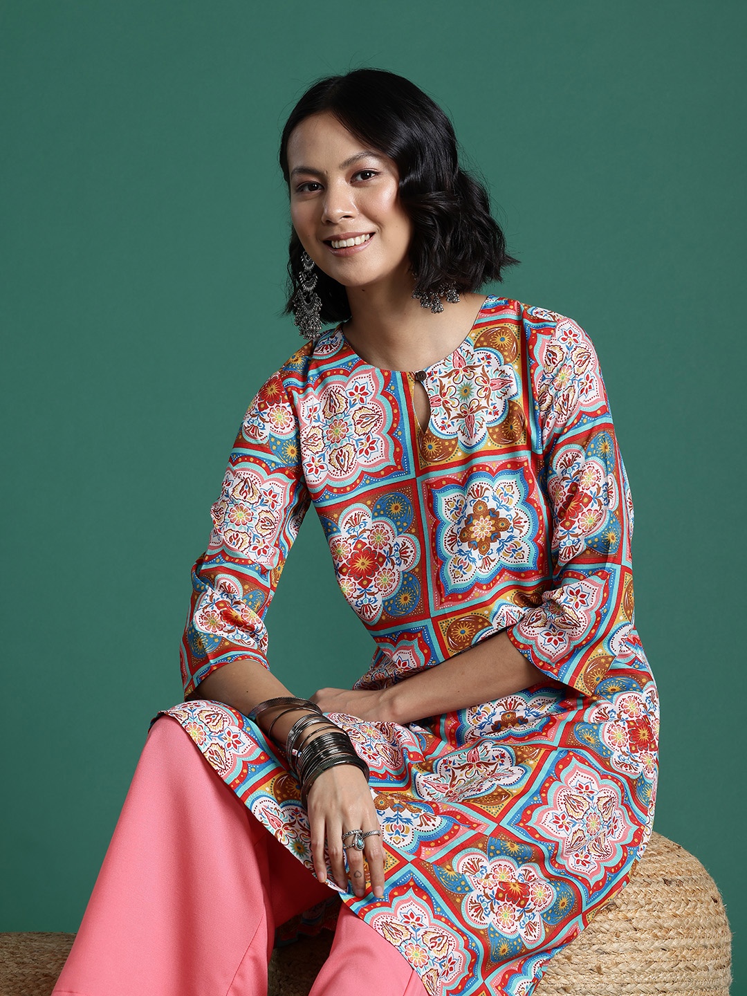 

Sangria Ethnic Motifs Print Kurta with Palazzos, Multi