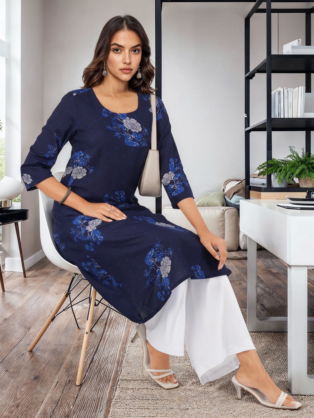 

Sangria Floral Print Kurta, Blue