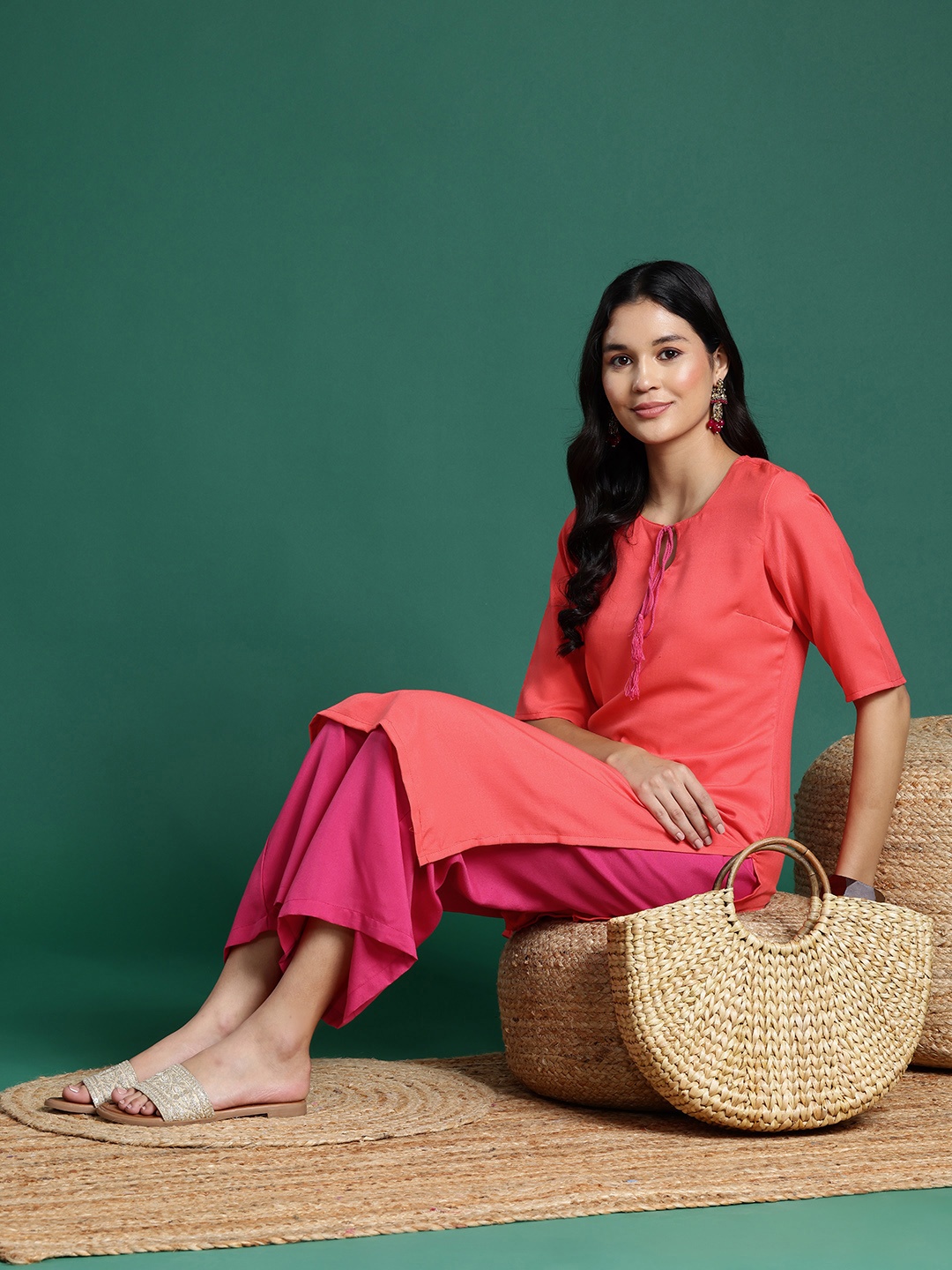 

Sangria Regular Kurta with Palazzos, Peach