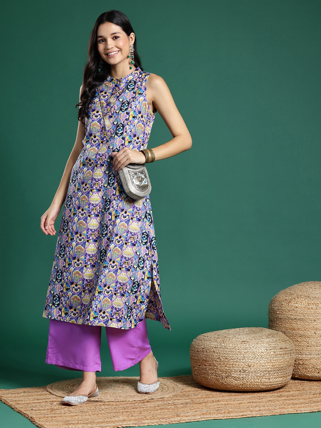

Sangria Printed Regular Kurta with Palazzos, Purple