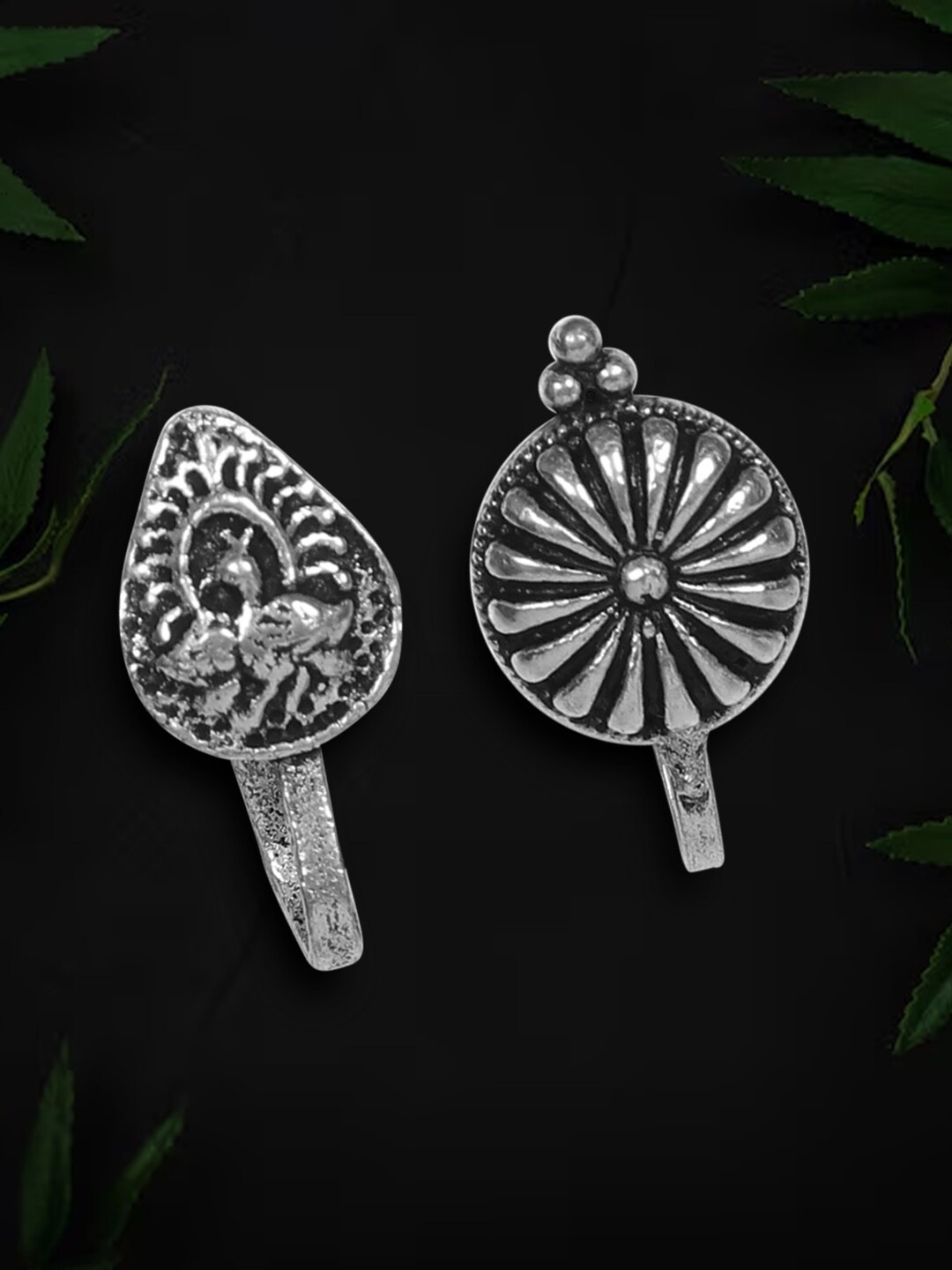 FIROZA Set Of 2 Oxidised Stud Nosepins, Silver