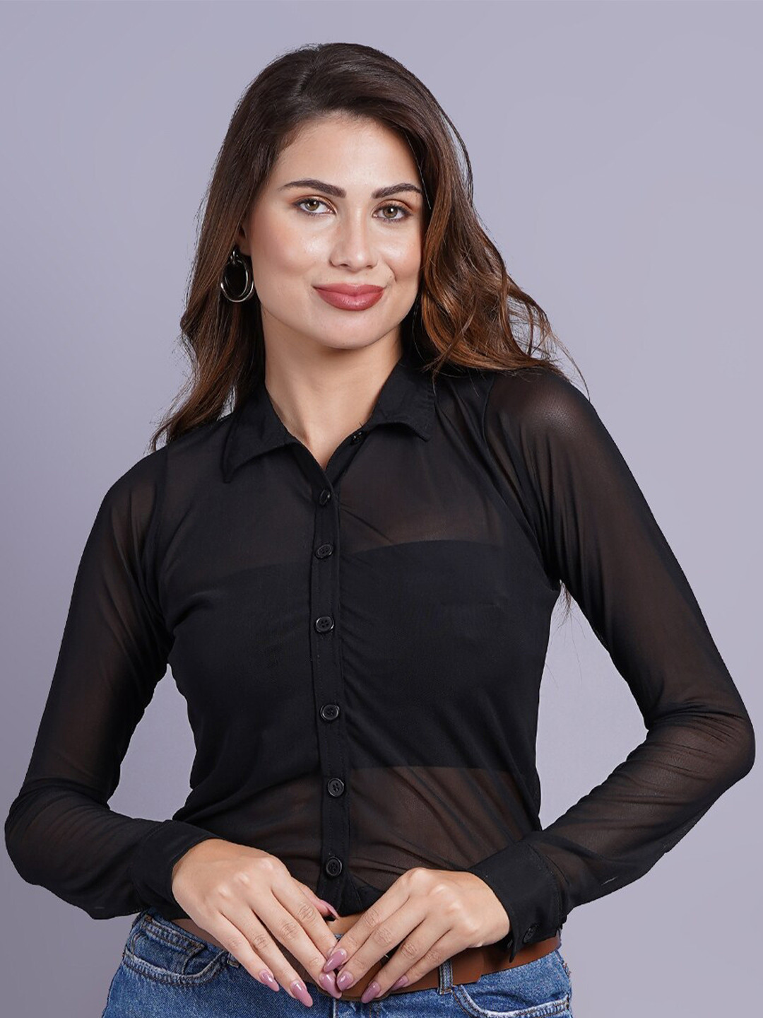 

SIGHTBOMB Cotton Shirt Style Top, Black