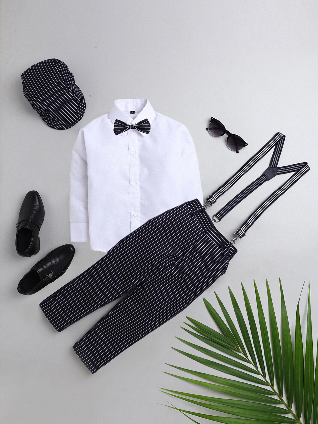 

BAESD Boys Shirt with Striped Trousers And Suspenders, Navy blue