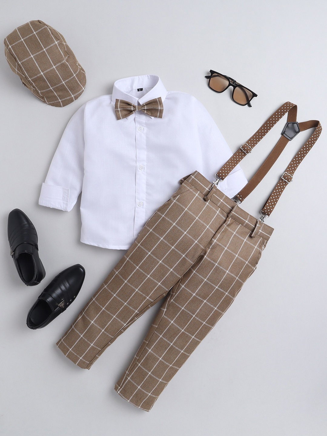 BAESD Boys Checked Shirt With Trousers, Brown