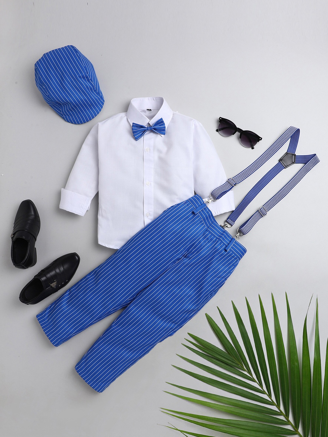 BAESD Boys Shirt with Striped Trousers And Suspenders, Blue