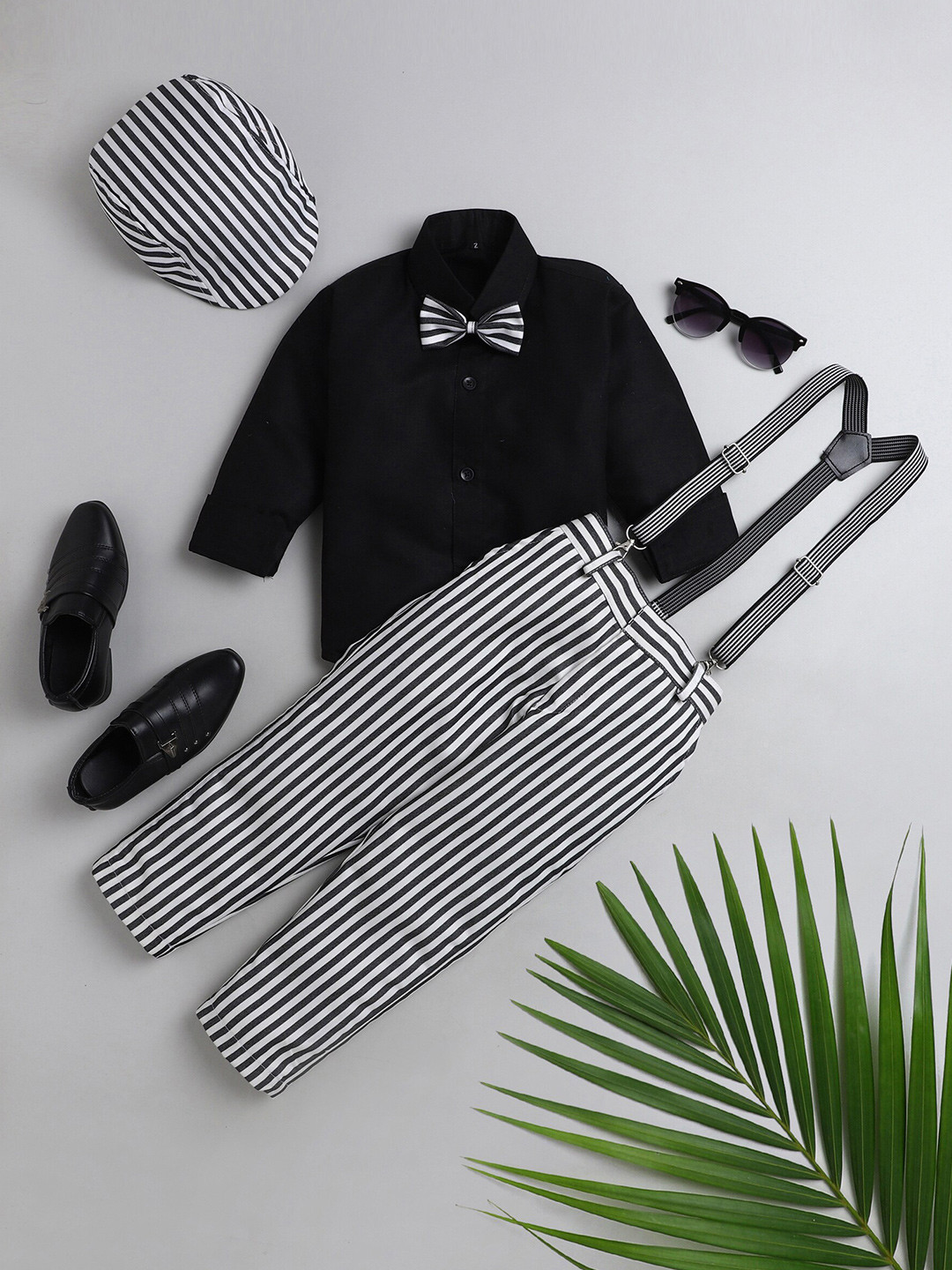 

BAESD Boys Shirt with Striped Trousers And Suspenders, White