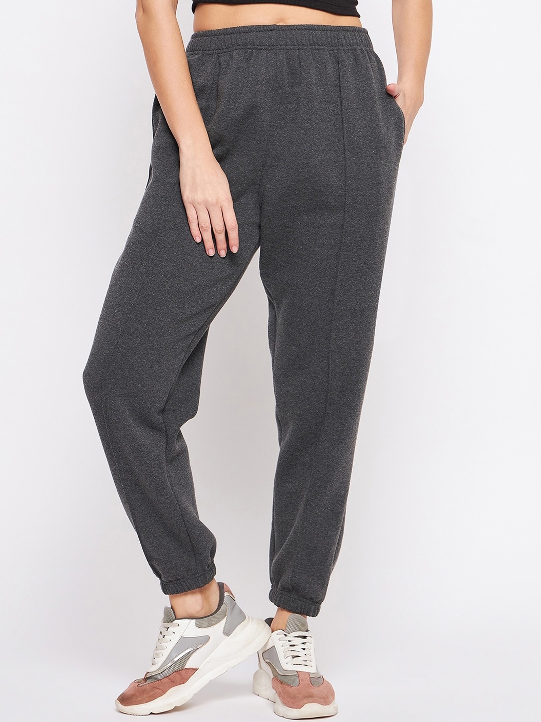 

TULIP 21 Women Relaxed Straight Leg Loose Fit High-Rise Easy Wash Joggers, Grey melange