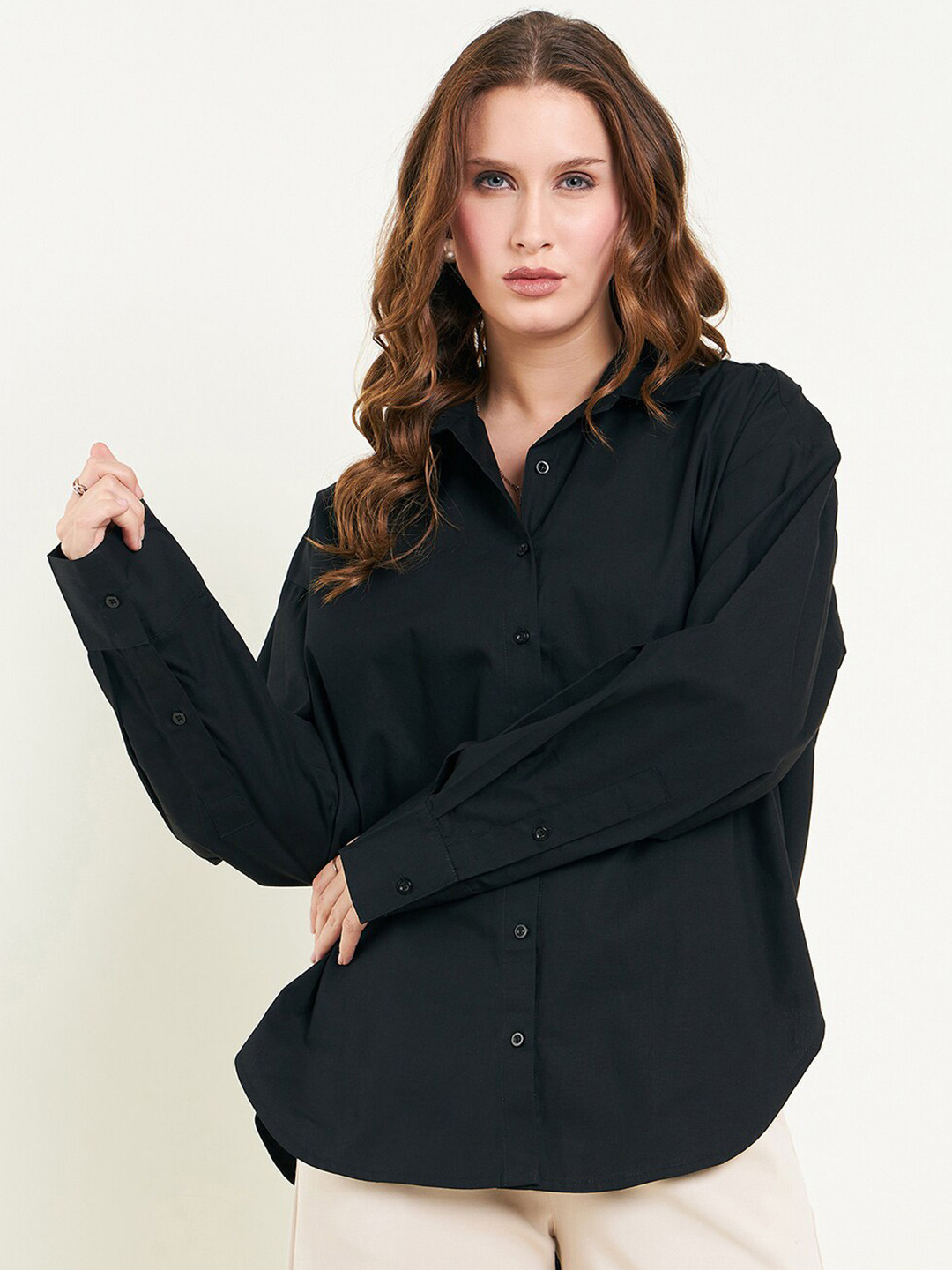 

JUNE & HARRY Cotton Oversized Relaxed Opaque Shirt, Black