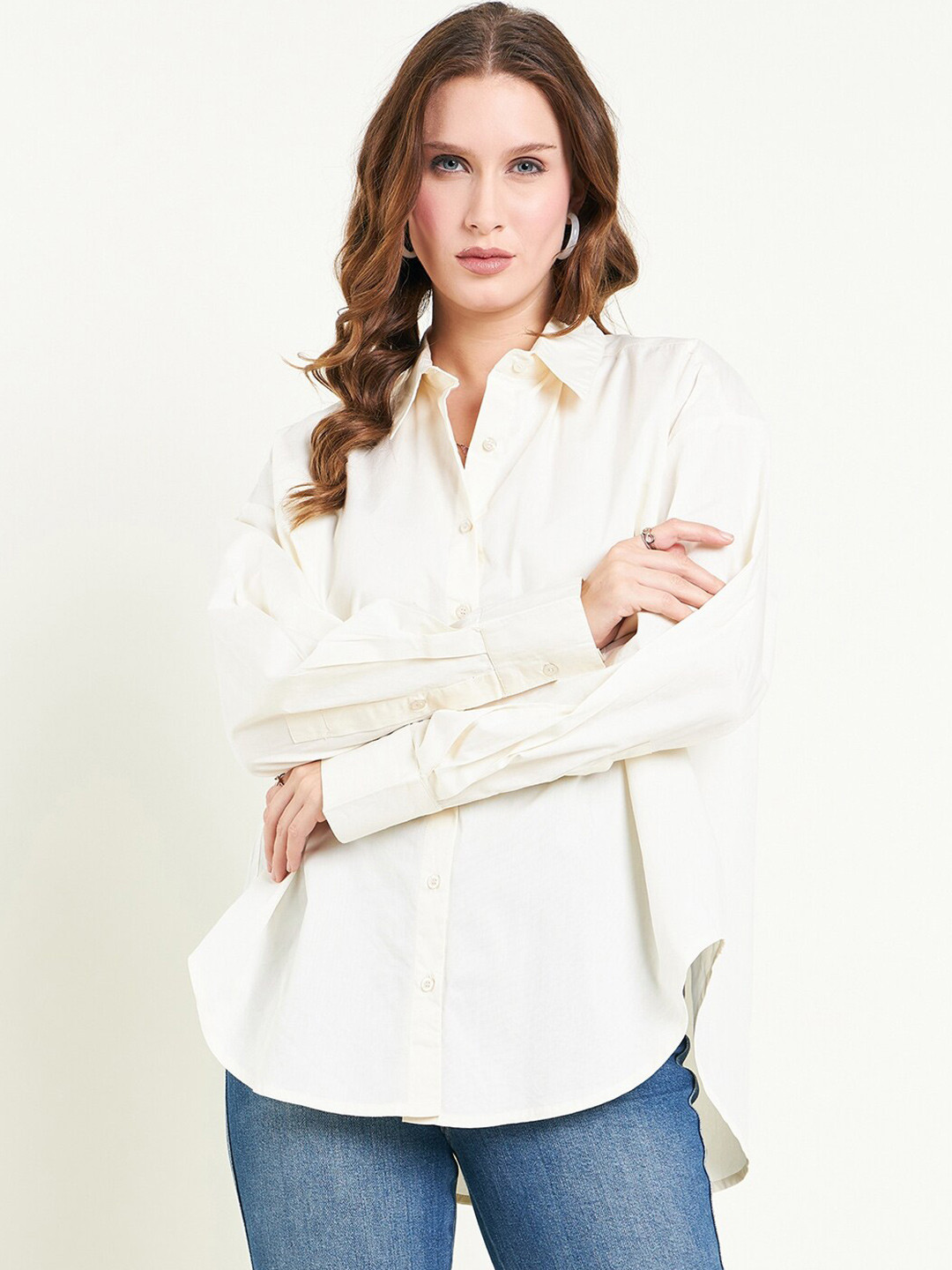 

JUNE & HARRY Cotton Relaxed Oversized Opaque Shirt, Off white