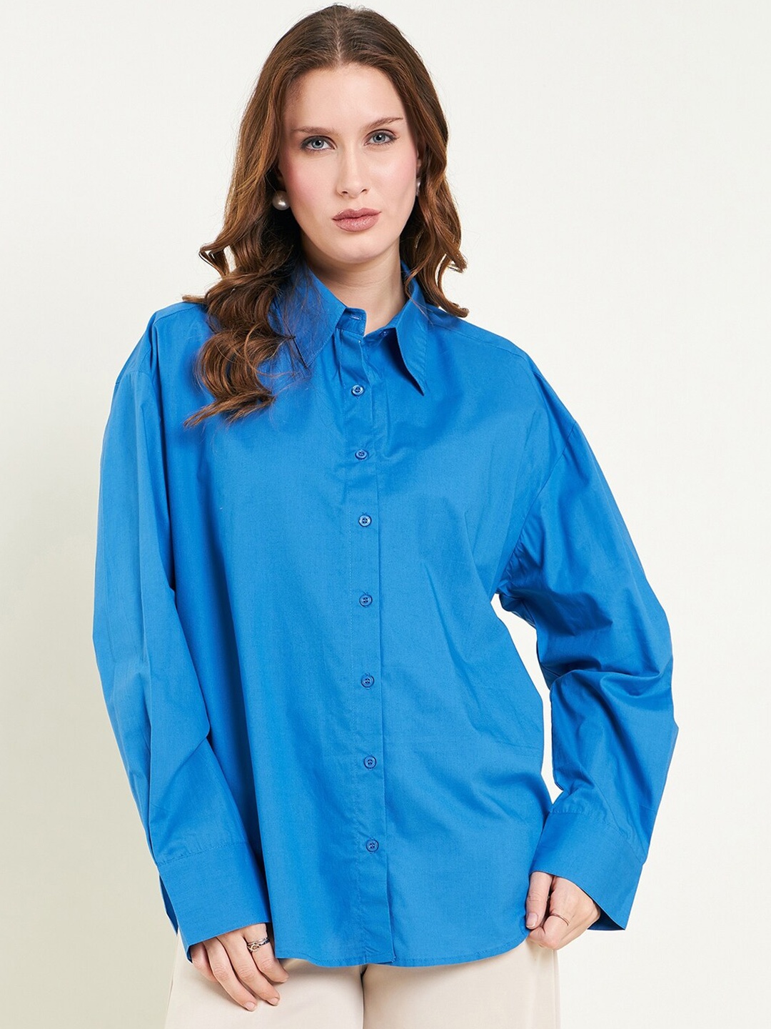 JUNE & HARRY Spread Collar Relaxed Opaque Oversized Shirt, Blue