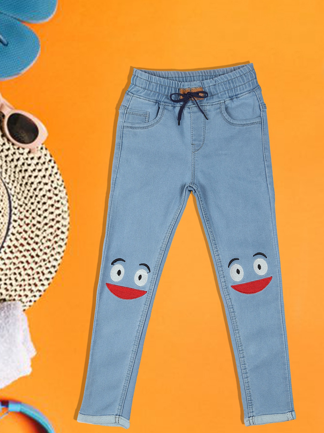 

A-Okay Boys Conversational Printed Slim Fit High-Rise Easy Wash Cotton Trousers, Turquoise blue