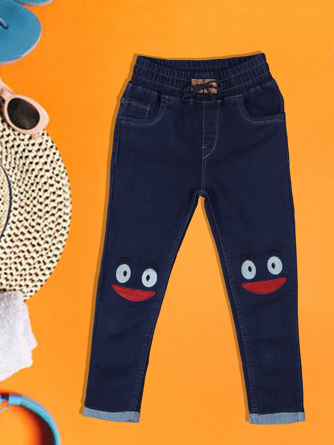 A-Okay Boys Conversational Printed Slim Fit High-Rise Easy Wash Cotton Trousers, Navy blue