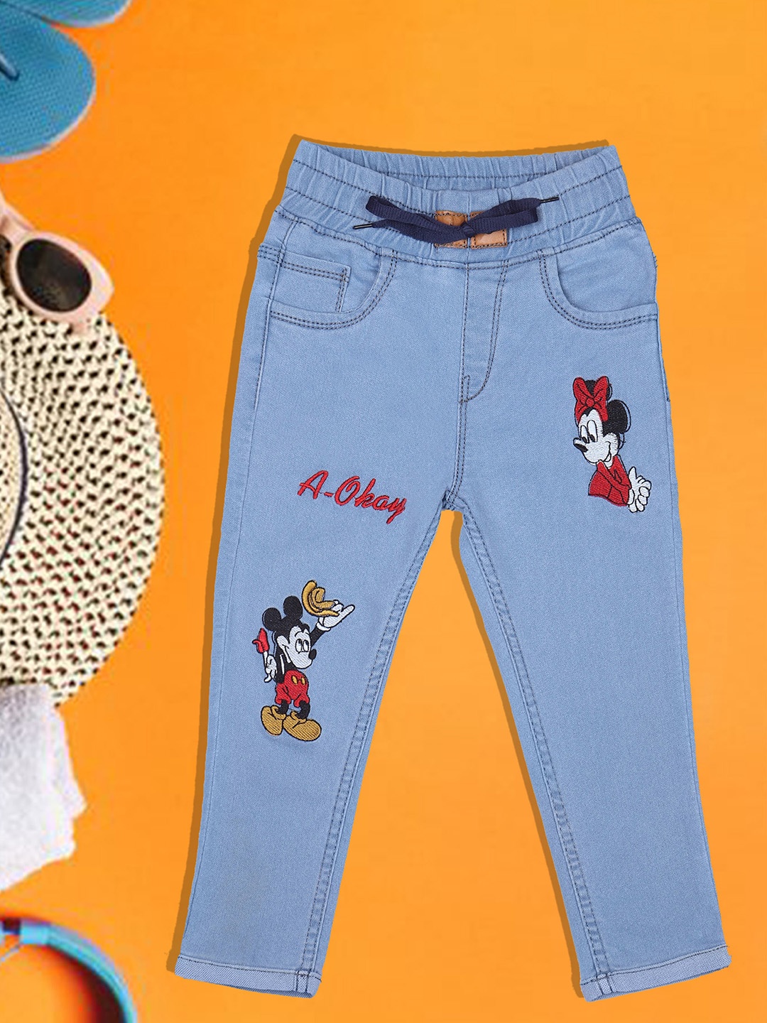 

A-Okay Boys Mickie & Minnie Embroidered Slim Fit Mid-Rise Jeans, Blue