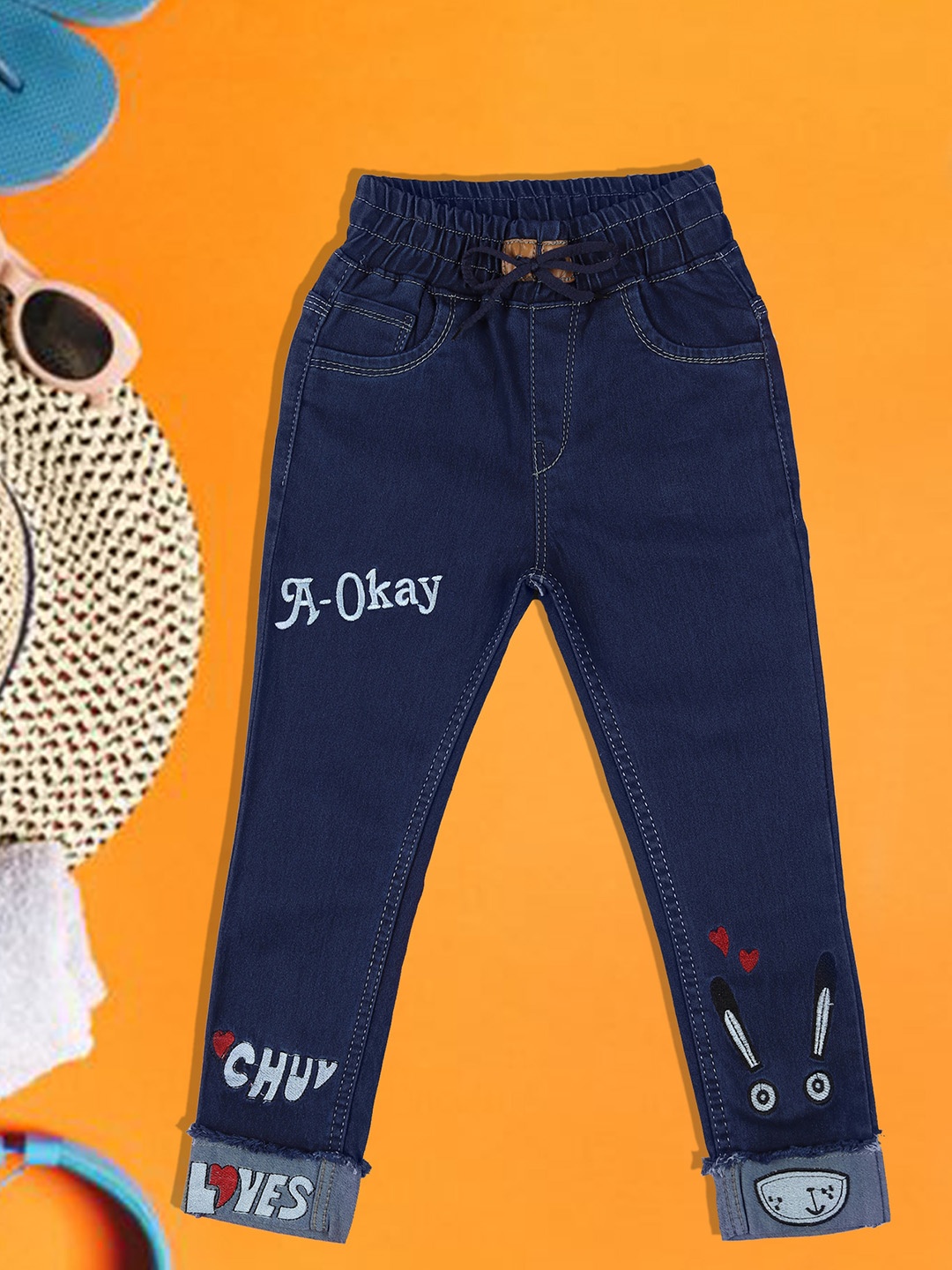 

A-Okay Kids Clean Look Embroidered Slim Fit Denim Jeans, Navy blue