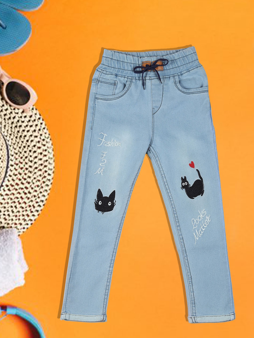 

A-Okay Kids Slim Fit High Rise Graphic Printed Denim Trousers, Blue