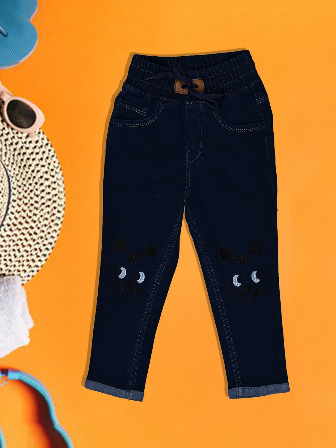 

A-Okay Kids Embroidered Printed Slim Fit High Rise Easy Wash Trousers, Blue