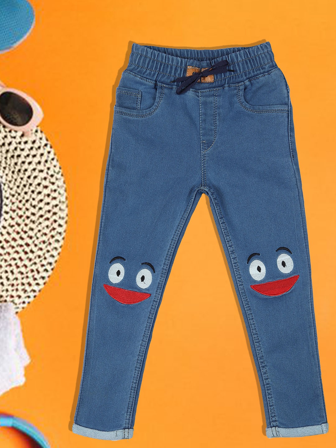 

A-Okay Kids Clean Look Embroidered Slim Fit Denim Jeans, Blue