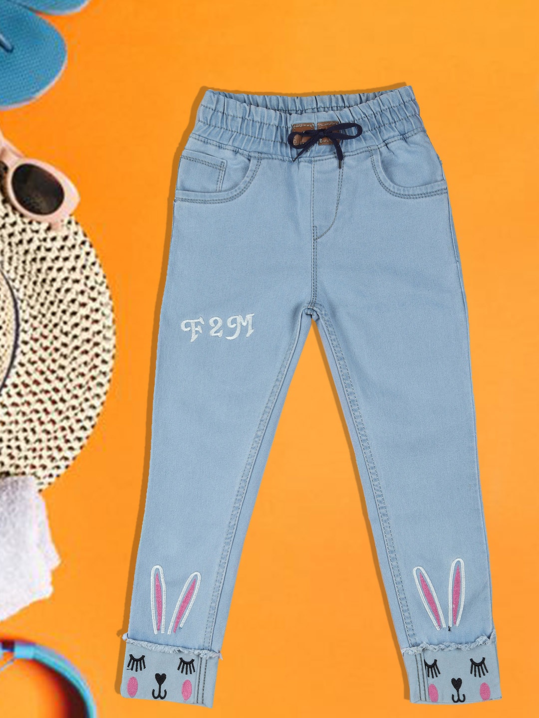 

A-Okay Girls Clean Look Embroidered Slim Fit Denim Jeans, Blue
