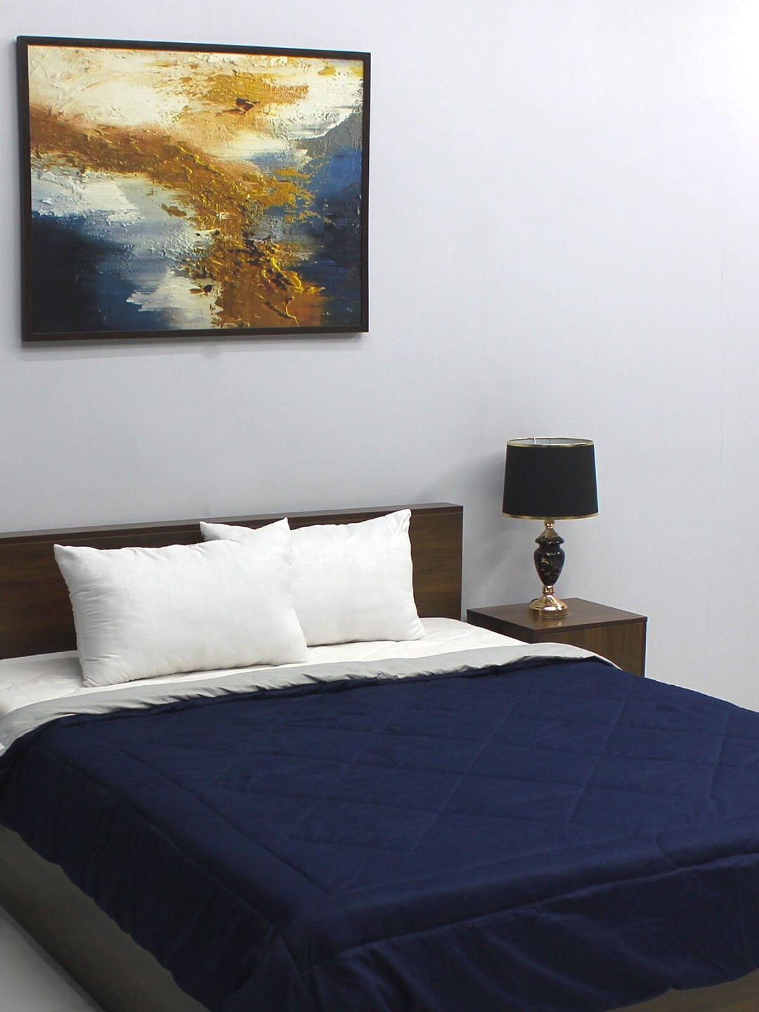 

Rubix Home All Season Blue & Grey Solid Heavy Winter 210 GSM Double Bed Comforter, Navy blue