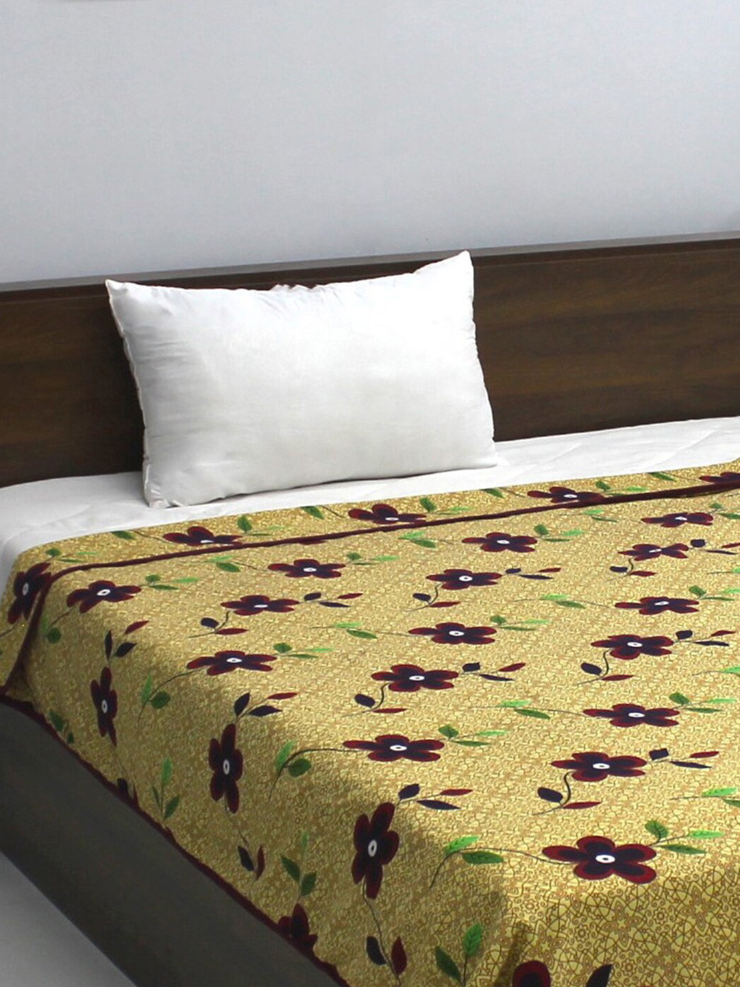

Rubix Home All Season Beige Floral AC Room 110 GSM Single Bed Dohar