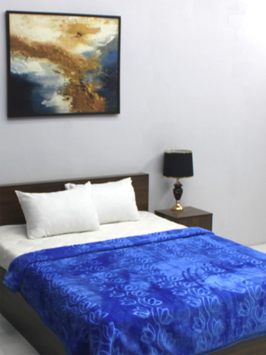

Rubix Home All Season Blue floral AC Room 300 GSM Double Bed Blanket