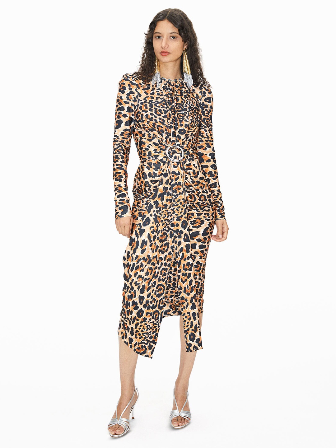 

H&M Leopard-Print Buckle-Detail Dress, Beige