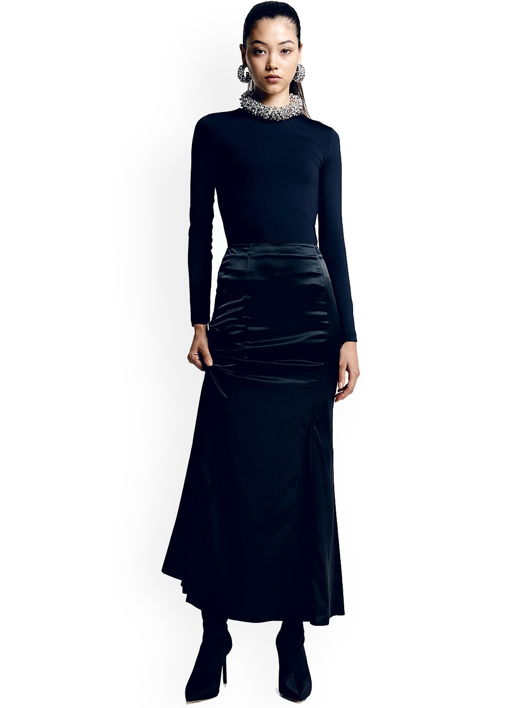 

H&M Crepe Satin Skirt, Black