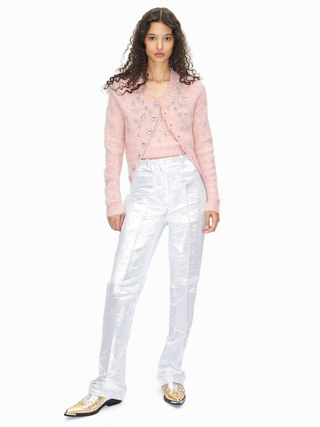 

H&M Embellished Mohair-Blend Cardigan, Pink