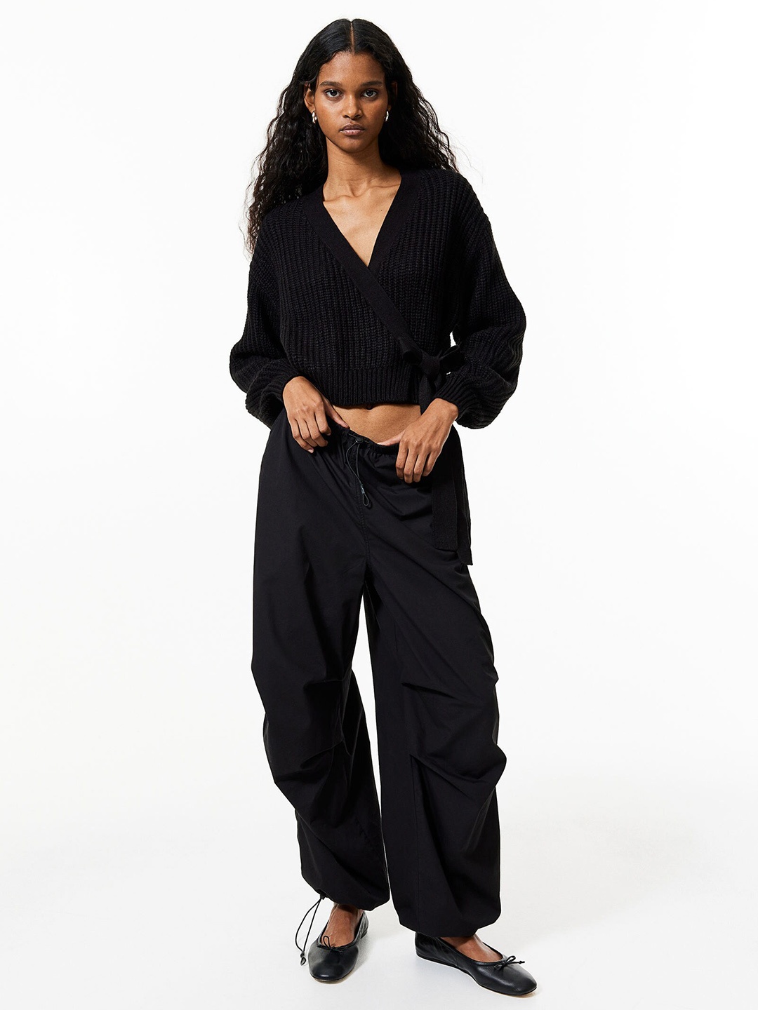 

H&M Rib-Knit Wrap Cardigan, Black