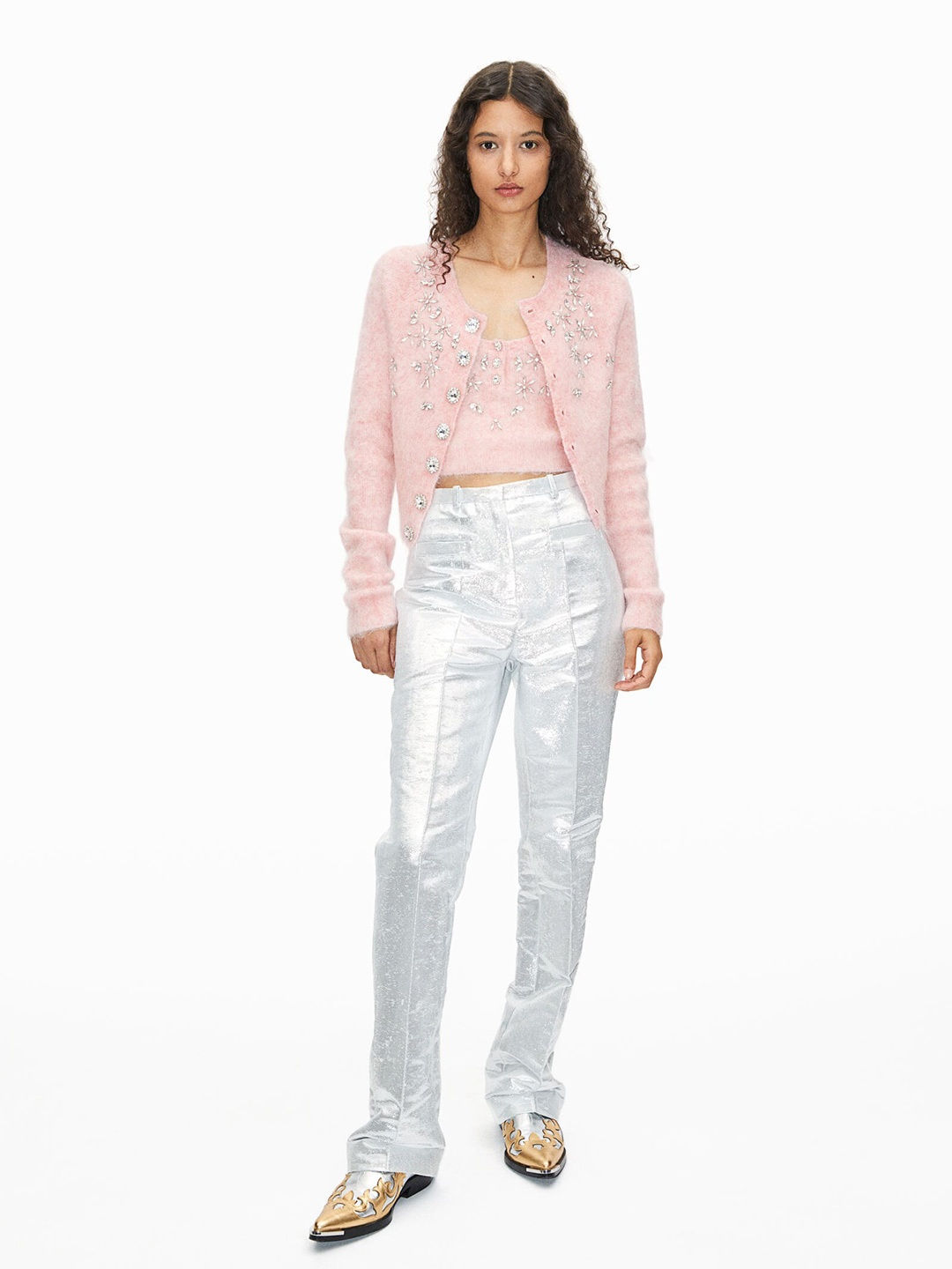 

H&M Embellished Mohair-Blend Vest Top, Pink