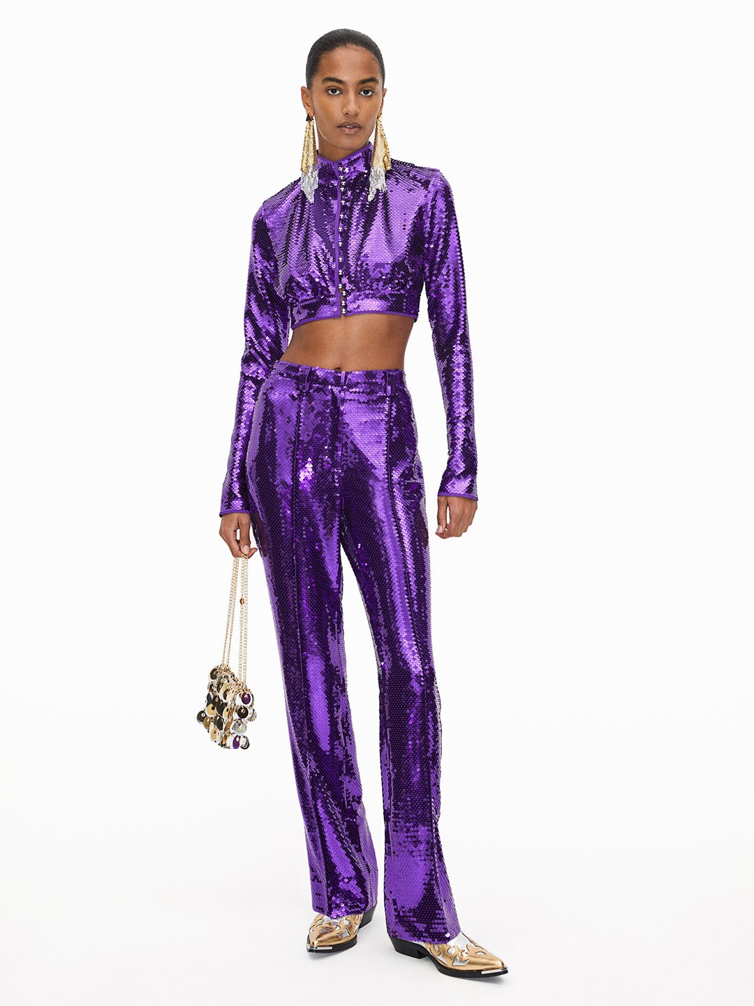 

H&M Sequined Cropped Top, Purple