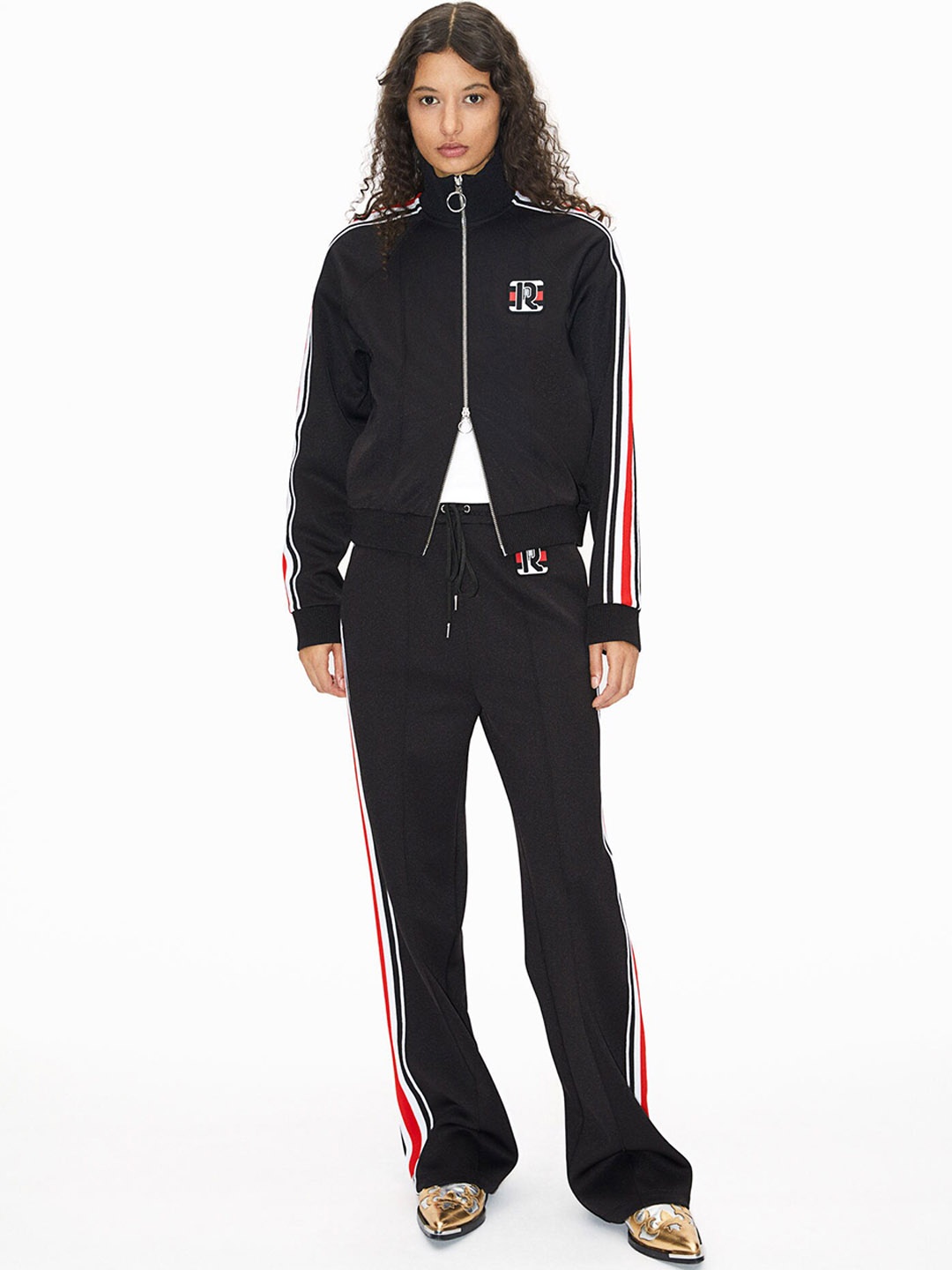 

H&M Appliqued Track Pants, Black