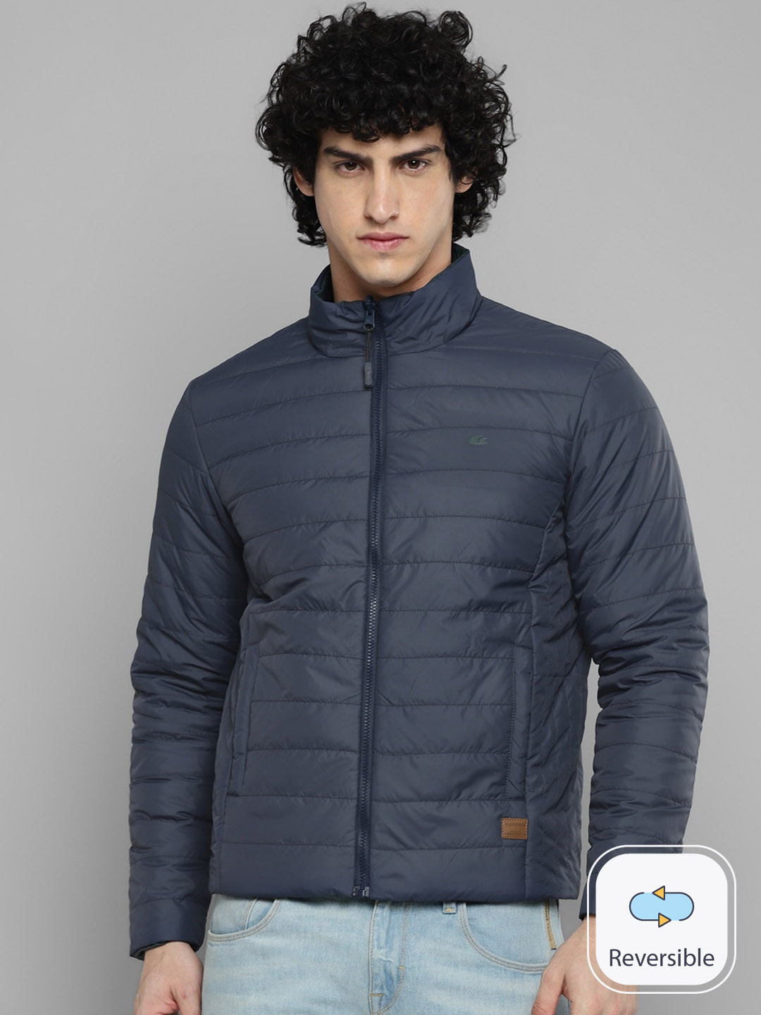 

Allen Cooper Mock Collar Long Sleeve Reversible Water Repellent Padded Jacket, Navy blue