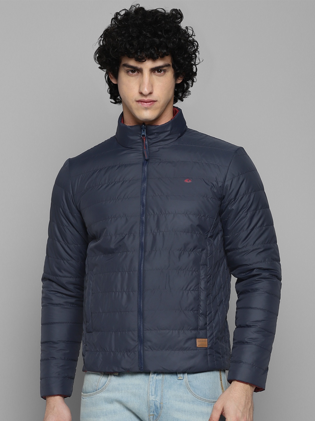

Allen Cooper Mock Collar Long Sleeve Reversible Water Repellent Padded Jacket, Navy blue