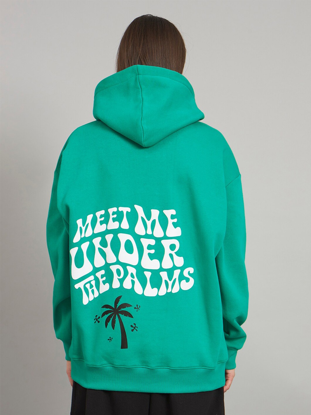 GRIFFEL Typography Printed Hooded Fleece Pullover Sweatshirt, Green