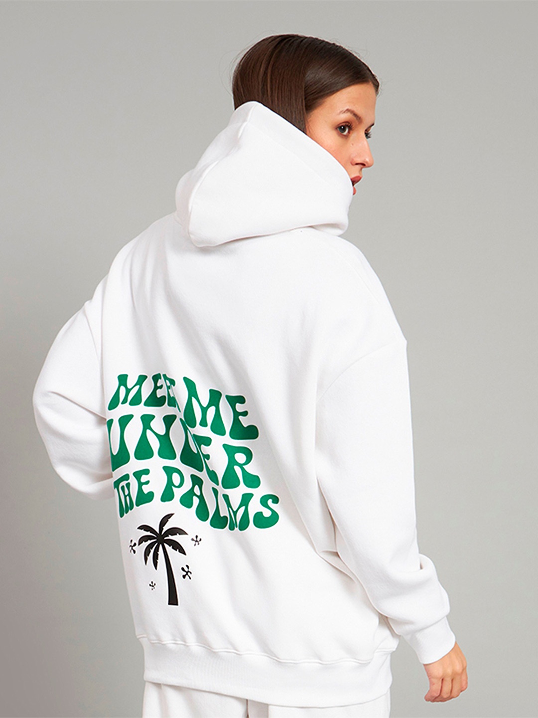 

GRIFFEL Typography Printed Hooded Fleece Pullover Sweatshirt, White