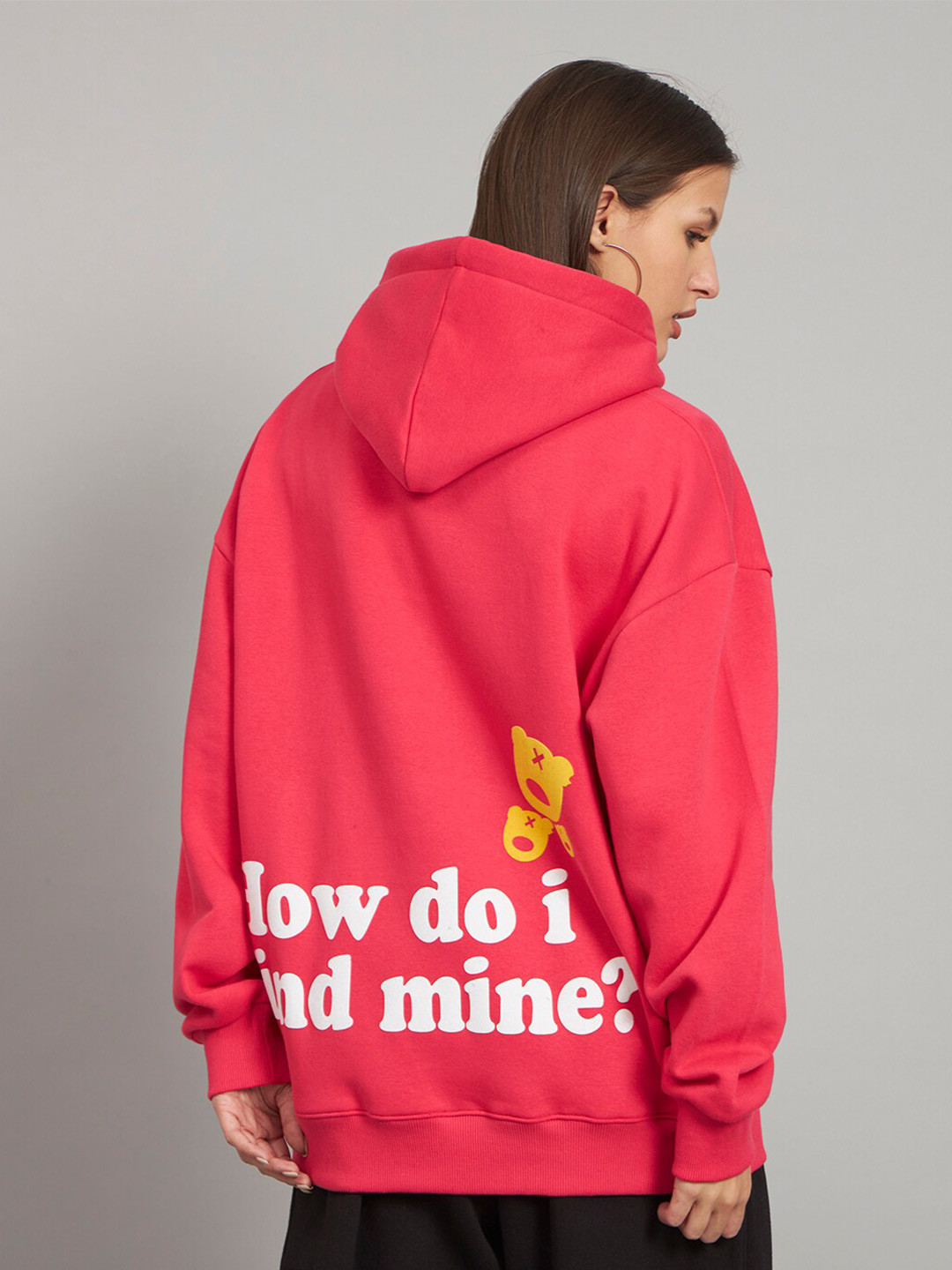 

GRIFFEL Typography Printed Hooded Fleece Pullover Sweatshirt, Coral