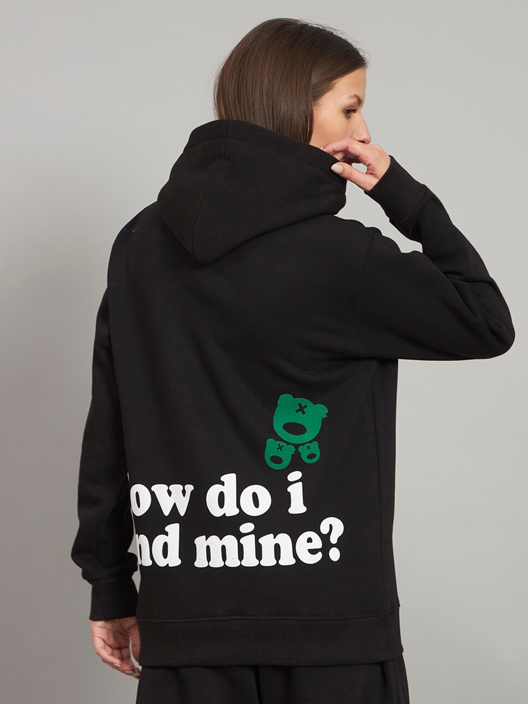 

GRIFFEL Typography Printed Hooded Fleece Pullover Sweatshirt, Black