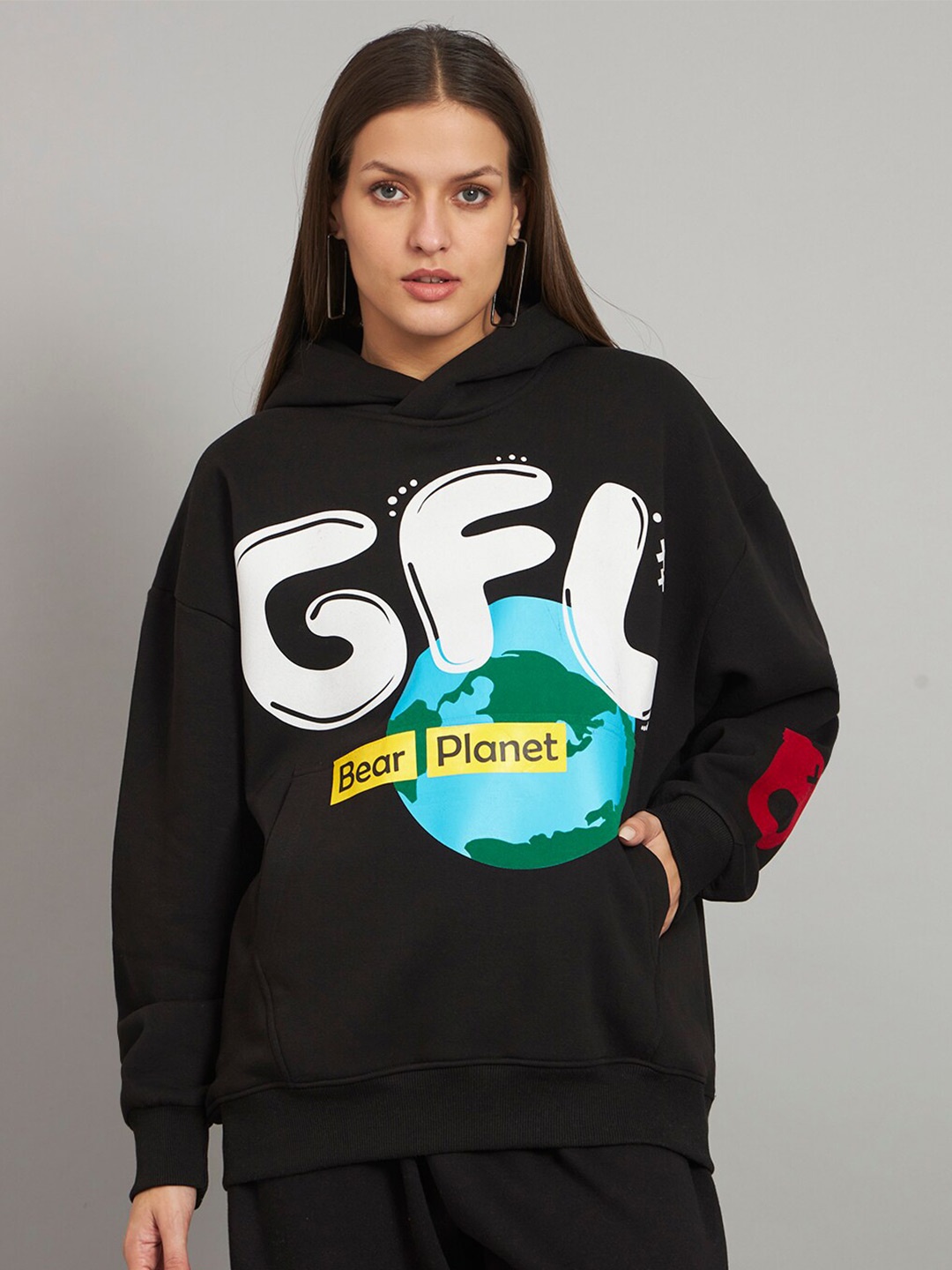 

GRIFFEL Graphic Printed Hooded Fleece Sweatshirt, Black