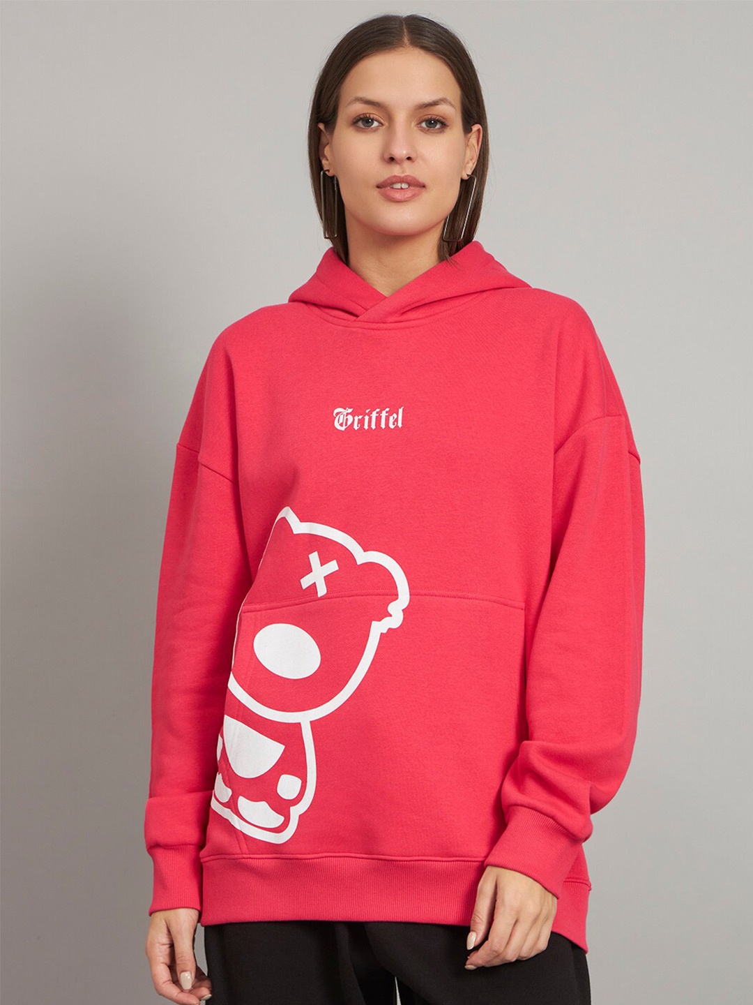 

GRIFFEL Graphic Printed Hooded Fleece Sweatshirt, Pink