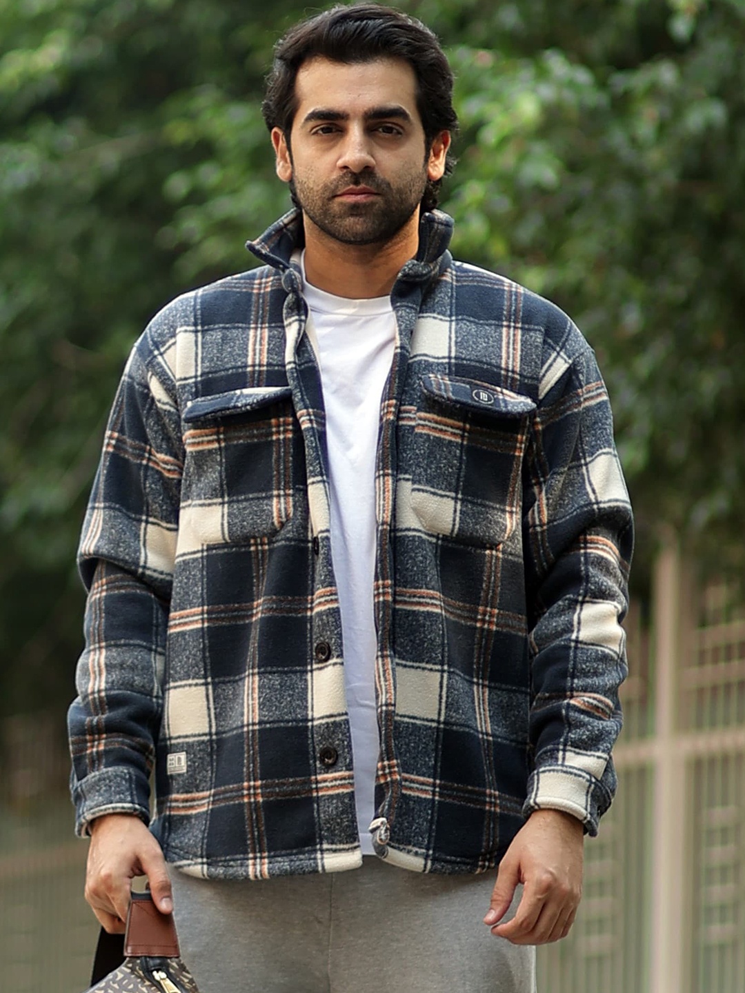 Maniac Checked Spread Collar Casual Shacket, Blue
