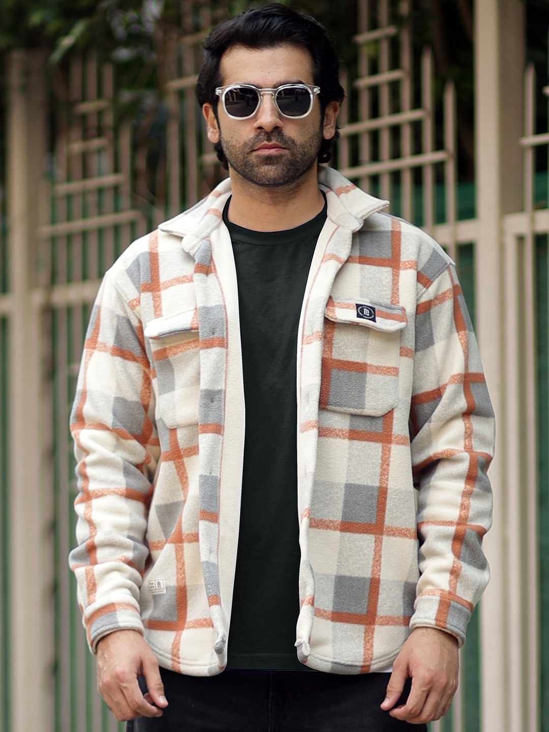 

Maniac Checked Spread Collar Casual Shacket, Brown