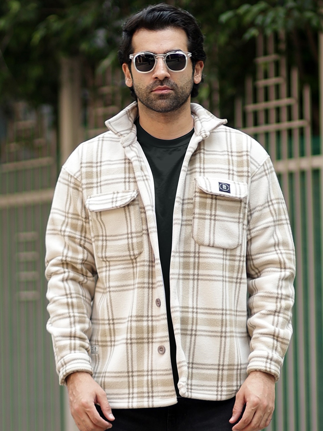 

Maniac Tartan Checks Casual Shacket, Beige
