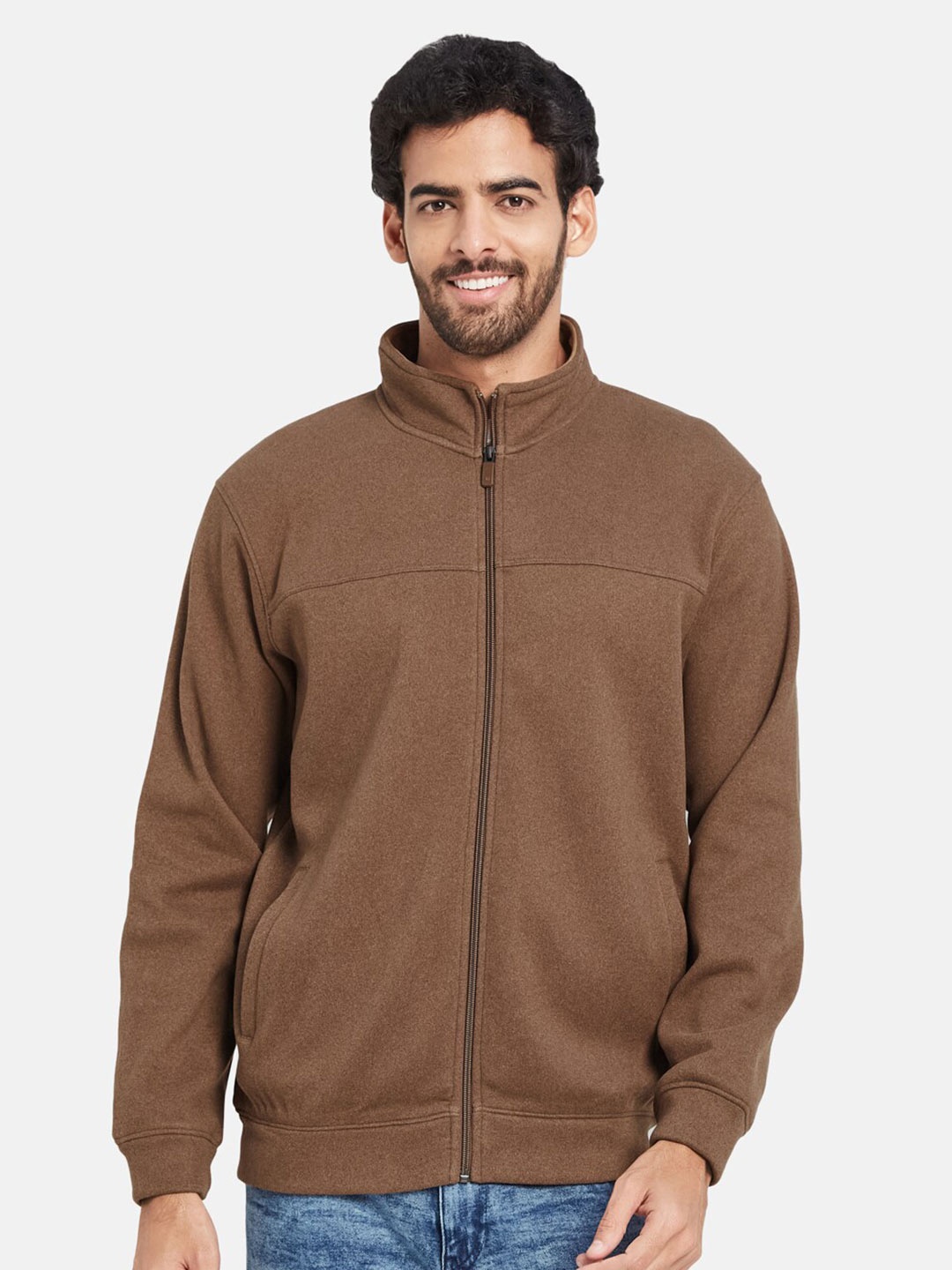 

Octave Fleece Mock Collar Front-Open Sweatshirt, Brown